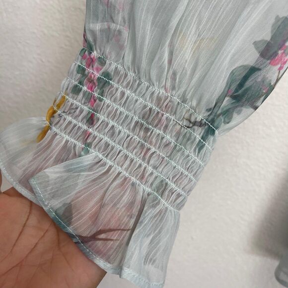 Ted Baker London Klara Sorbet Floral Ruffle Peplum Top Size 2 - Picture 7 of 14